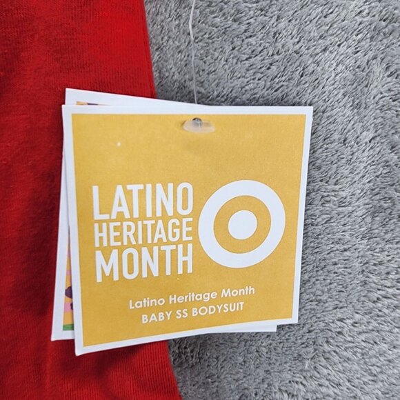 Latino Heritage Month Baby Bodysuit Mas Amor Por Favor Short Sleeve Red 0-3M - Picture 4 of 5